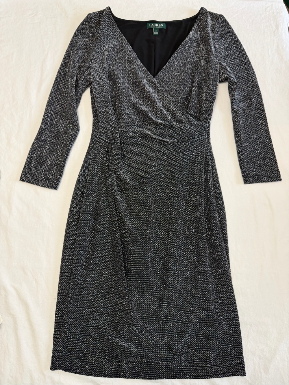 Ralph Lauren Black Metallic Long-Sleeve V-Neck Dress